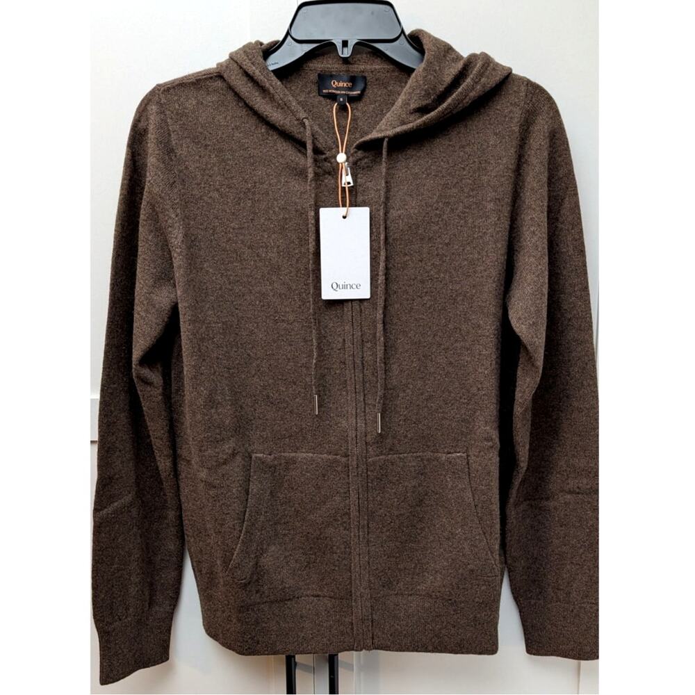 NWT Quince Mongolian Cashmere Full-Zip Hoodie Sweater Small Brown Women's